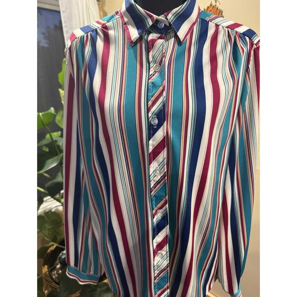 Vintage Eccotot by Eccototay Striped Collared Button-Up Long Sleeve Blouse IT 38